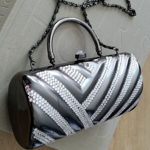 Elegant Daniella Silver Clutch with Rhinestone Accents